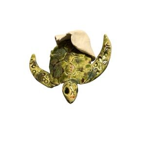 Handmade Ceramic Sea Turtle Emerging From Eggshell - Artist Signed - 4"